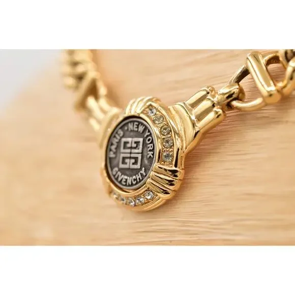 Givenchy Vintage Coin Medallion Collar Necklace Chunky Curb Gold Signed BinBM - Picture 10 of 12